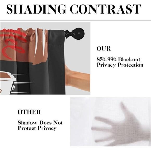 Coffee Kitchen Curtains Black Red Window Curtains Valance and Tier Set 36 Inch - Picture 6 of 7